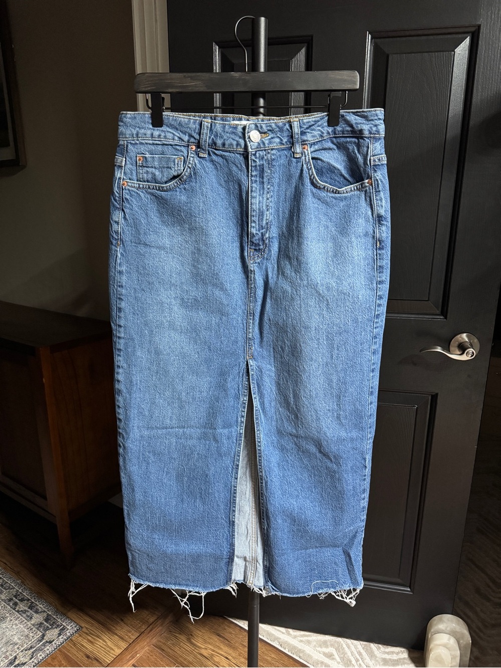 {Stradivarius} Blue Front Slit Denim Jean Maxi Skirt WSK32